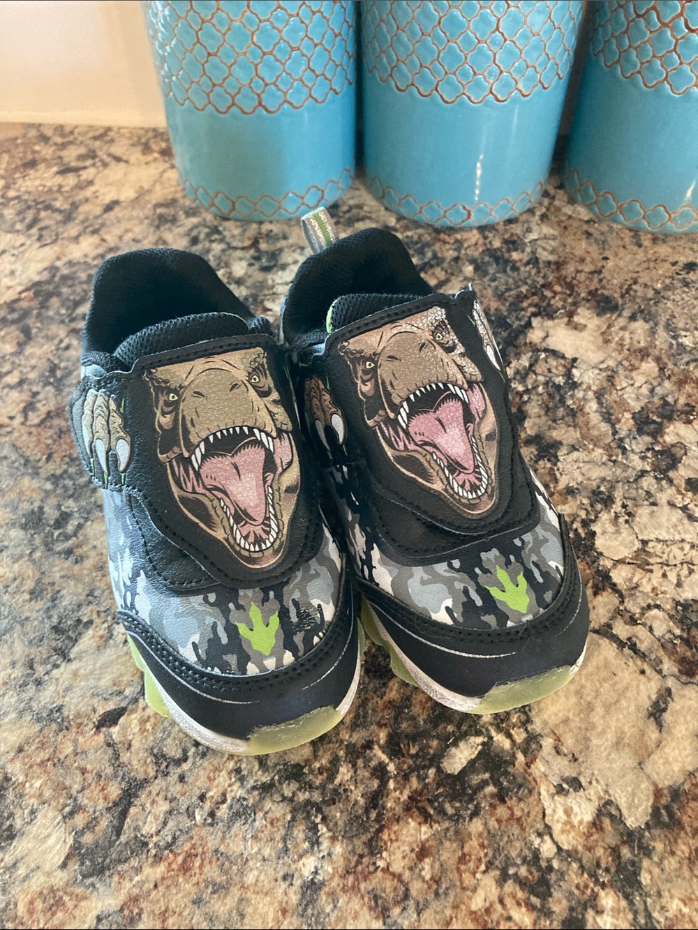 Boys Black, gray and green camo Dinosaur Slip-On Sneakers